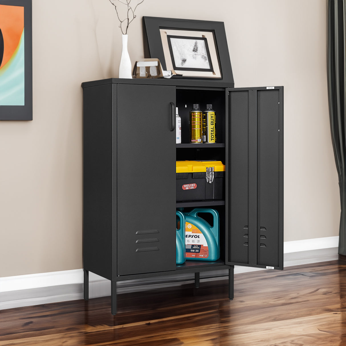 Steel storage cabinet, double door miscellaneous storage cabinet, 2 movable partitions - V.I.P Digital Presence