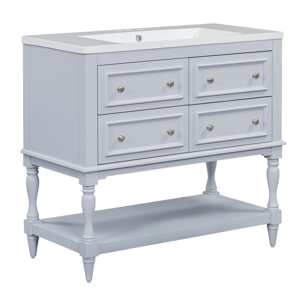 36" Bathroom Vanity Cabinet with Sink Combo Set, Undermount Resin Sink, Free Standing Vanity Set with 4 Drawers Blue - V.I.P Digital Presence