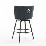A set of 2 gray rotating bar stools - high backrest, adjustable, with elegant metal backrest decoration - V.I.P Digital Presence