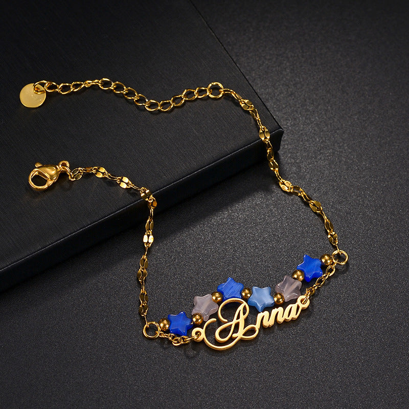 DIY letter bracelet personality cat's eye stone five-pointed star double-layer stacking hand jewelry bracelet - V.I.P Digital Presence