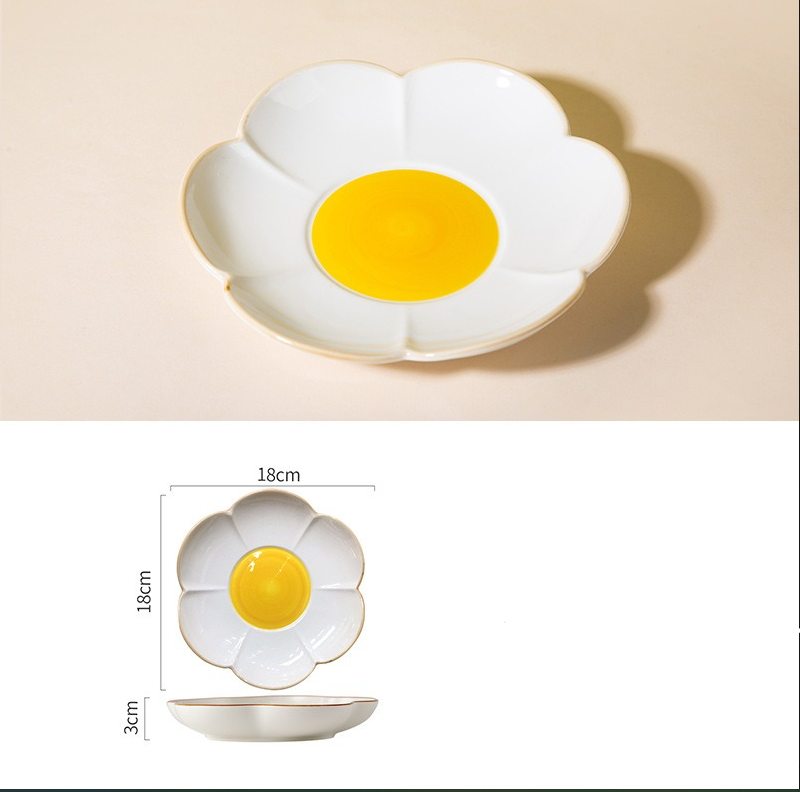 Creative Sun Egg Ceramic Bowl and Dish Set Cute Rice Bowl, Plate, Handle, Plate, Tableware, Home Breakfast Soup Plate - V.I.P Digital Presence