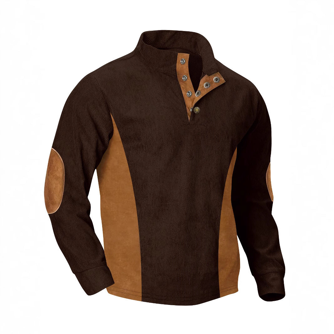 European men's casual stand up collar long sleeved corduroy sweatshirt with pit stripe - V.I.P Digital Presence