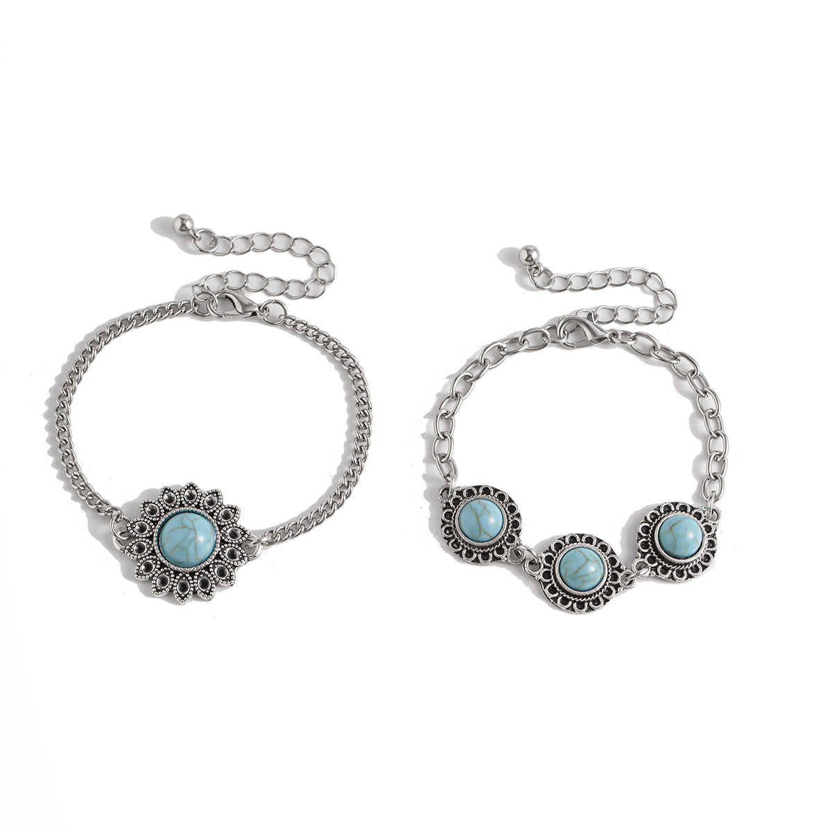 Ethnic style retro alloy turquoise bracelet Bohemian artistic bracelet set for women - V.I.P Digital Presence