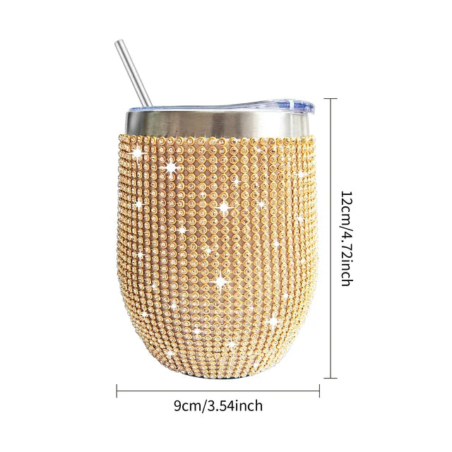 12oz Diamond Wine Tumbler With Sealed Lid Vacuum Thermo Beer Mug Cup Stainless Steel Mug Cup Champagne Party Bridemaid Gift - V.I.P Digital Presence