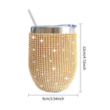 12oz Diamond Wine Tumbler With Sealed Lid Vacuum Thermo Beer Mug Cup Stainless Steel Mug Cup Champagne Party Bridemaid Gift - V.I.P Digital Presence