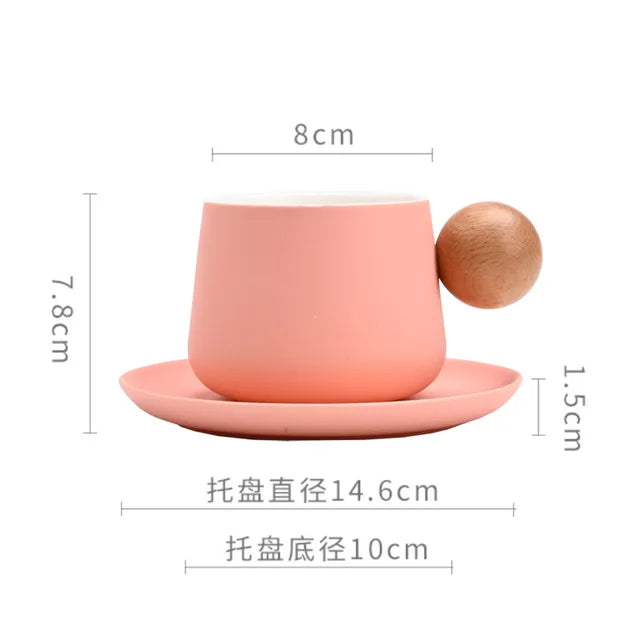Ceramic Coffee Cup and Saucer Set Espresso Cups Light Luxury Wooden Handle Afternoon Tea Mug Female Original Mugs Couple Gifts - V.I.P Digital Presence
