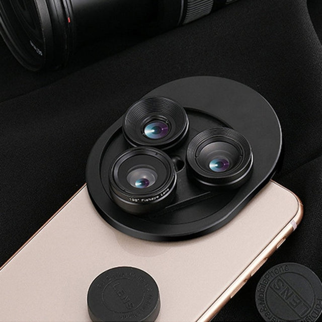 3 In 1 Mobile Phone Lens Set Professional Integral Turntable External Use Wide Angle + Fish Eye + Macro Camera Lens Set - V.I.P Digital Presence