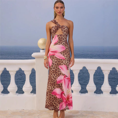Leopard Print Slim Sexy Backless Long Dress for Women - V.I.P Digital Presence