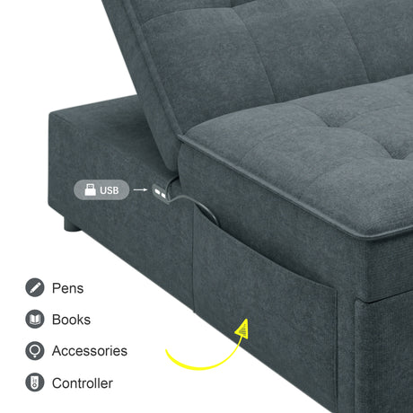 Four in one sofa bed, chair bed, multifunctional folding Ottoman bed with storage bag and USB port, dark blue - V.I.P Digital Presence