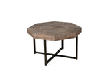 Wooden octagonal retro patchwork craft 30 inch wooden tabletop cross metal leg coffee table (antique brown) - V.I.P Digital Presence