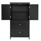 Bathroom Storage Cabinet, Cabinet with Two Doors and Drawers, Adjustable Shelf, MDF Board, Black - V.I.P Digital Presence
