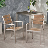 Outdoor Modern Aluminum Dining Chair with Faux Wood Seat (Set of 2), Natural and Silver - V.I.P Digital Presence