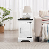 Farmhouse tea table bedside table rectangular farmhouse tea table with barn door and adjustable storage rack, white - V.I.P Digital Presence