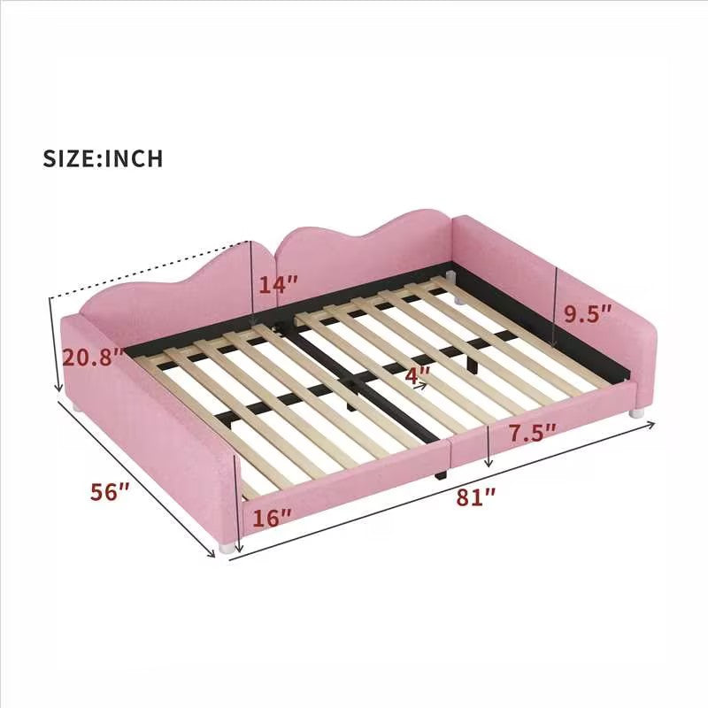 Full size Upholstered Daybed, Sherpa Fabric Sofabed with Cloud-Shaped Backrest, No Box-spring Needed, Pink - V.I.P Digital Presence