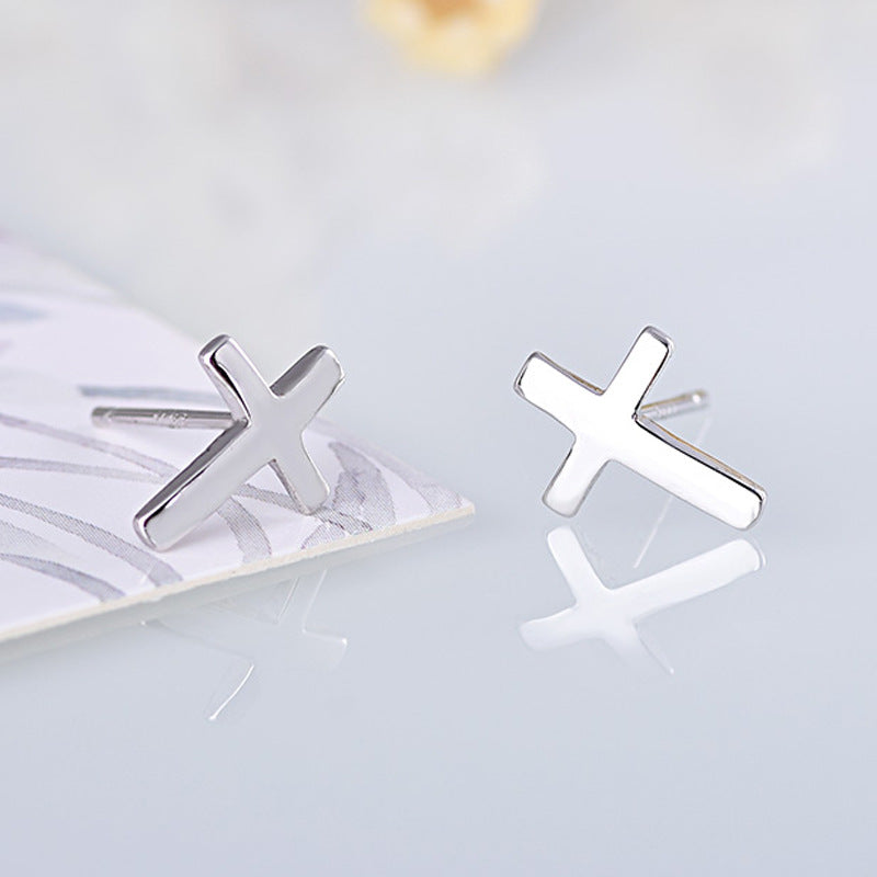 S925 sterling silver earrings fashionable earrings for women smooth cross earrings - V.I.P Digital Presence