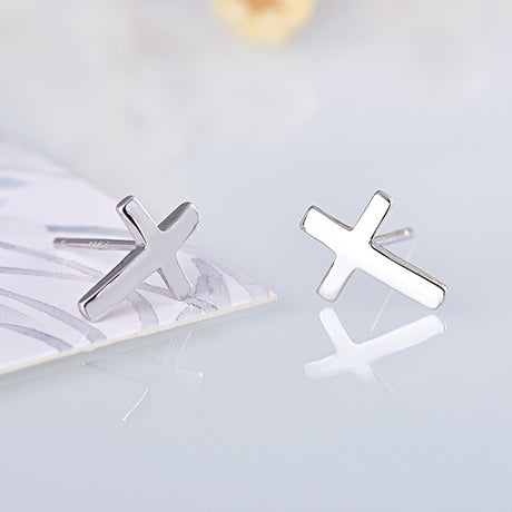 S925 sterling silver earrings fashionable earrings for women smooth cross earrings - V.I.P Digital Presence