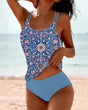 Digital Printed Shoulder Strap Tankini High Waist Triangle Pants Split Swimsuit for Women - V.I.P Digital Presence
