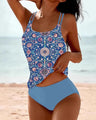 Digital Printed Shoulder Strap Tankini High Waist Triangle Pants Split Swimsuit for Women - V.I.P Digital Presence