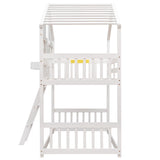 Twin over Twin House Bunk Bed with Roof , Window, Window Box, Door , with Safety Guardrails and Ladder,White - V.I.P Digital Presence