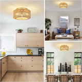 Boho Light Fixtures Ceiling Mount 3-Light Farmhouse Rattan Ceiling Light Fixture Flush Mount Ceiling Light with Hand-Woven Shade - V.I.P Digital Presence