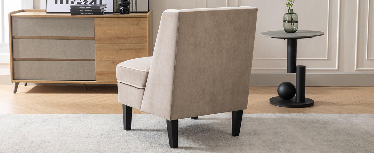 Velvet Upholstered Accent Chair with Cream Piping, Tan and Cream - V.I.P Digital Presence