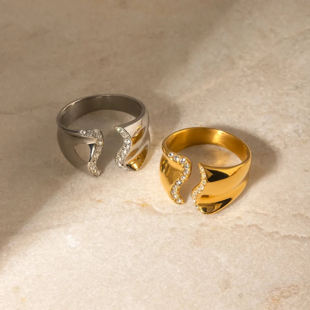 Stainless Steel Inlaid Rhinestone Bypass Ring - V.I.P Digital Presence