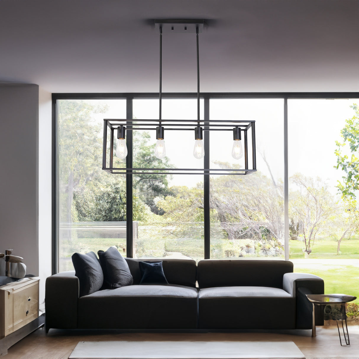 Pendant Lighting 4 Light Industrial Vintage Open Frame Rectangle Chandeliers Modern Black Linear Cage Ceiling Light Fixture - V.I.P Digital Presence