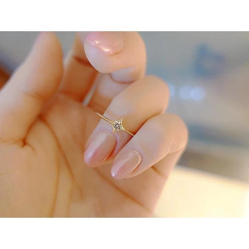 925 Sterling Silver Single Zircon Ring Simple Geometric Slim Finger Party Wedding Gold Ring Accessories Jewelry - V.I.P Digital Presence