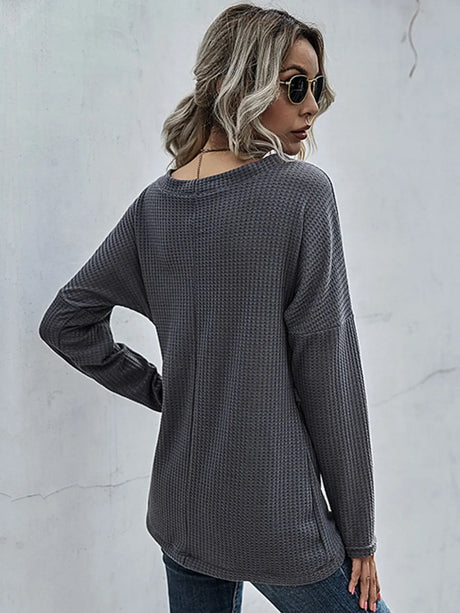 Waffle-Knit Surplice Long Sleeve Top - V.I.P Digital Presence