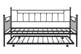 Metal double bed with ear shaft/sturdy/noise reduction/flexible ear shaft/retro style/no need for spring box (Black)