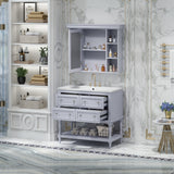 36'' Bathroom Vanity with Medicine Cabinet, Modern Mirror Cabinet with Adjustable Shelf, Bathroom Storage Cabinet with 4 Drawers - V.I.P Digital Presence
