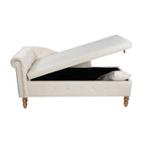 Beige Chaise Lounge Indoor Velvet Lounge Chair for Bedroom with Storage & Pillow Modern Upholstered Rolled Arm Chase Lounge - V.I.P Digital Presence