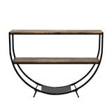 TREXM Rustic Industrial Design Demilune Shape Textured Metal Distressed Wood Console Table (Distressed Brown) - V.I.P Digital Presence