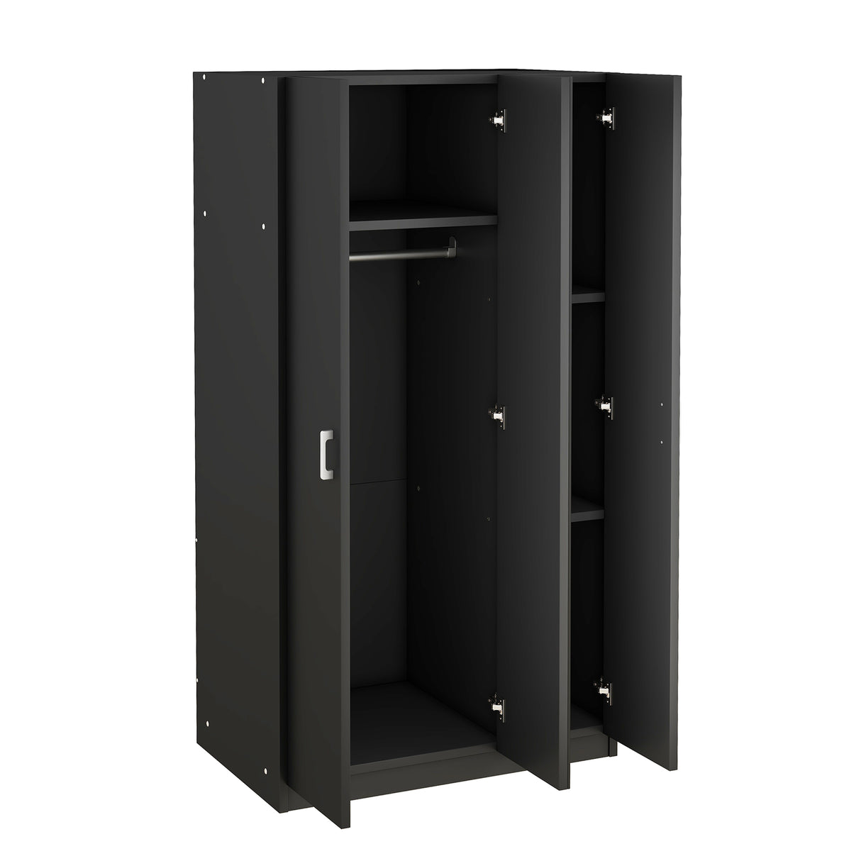 3 Door Wardrobe with Mirror, Armoire with Hanging Rod and 3 Fixed Shelves,Black - V.I.P Digital Presence