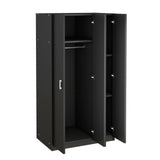 3 Door Wardrobe with Mirror, Armoire with Hanging Rod and 3 Fixed Shelves,Black - V.I.P Digital Presence