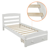 Platform Twin Bed Frame with Storage Drawer and Wood Slat Support No Box Spring Needed White - V.I.P Digital Presence