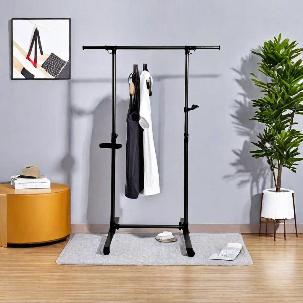 Short clothes hanger with chassis and wheels, heavy-duty rolling clothes hanger, black - V.I.P Digital Presence
