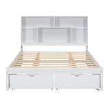 Queen Size Platform Bed with Storage Headboard and 2 Drawers, White - V.I.P Digital Presence