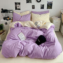 Washed Cotton Solid Color Double Spliced Four-Piece Bedding Set - Sheet, Quilt Cover, Pillowcases for Employee and Dormitory Use