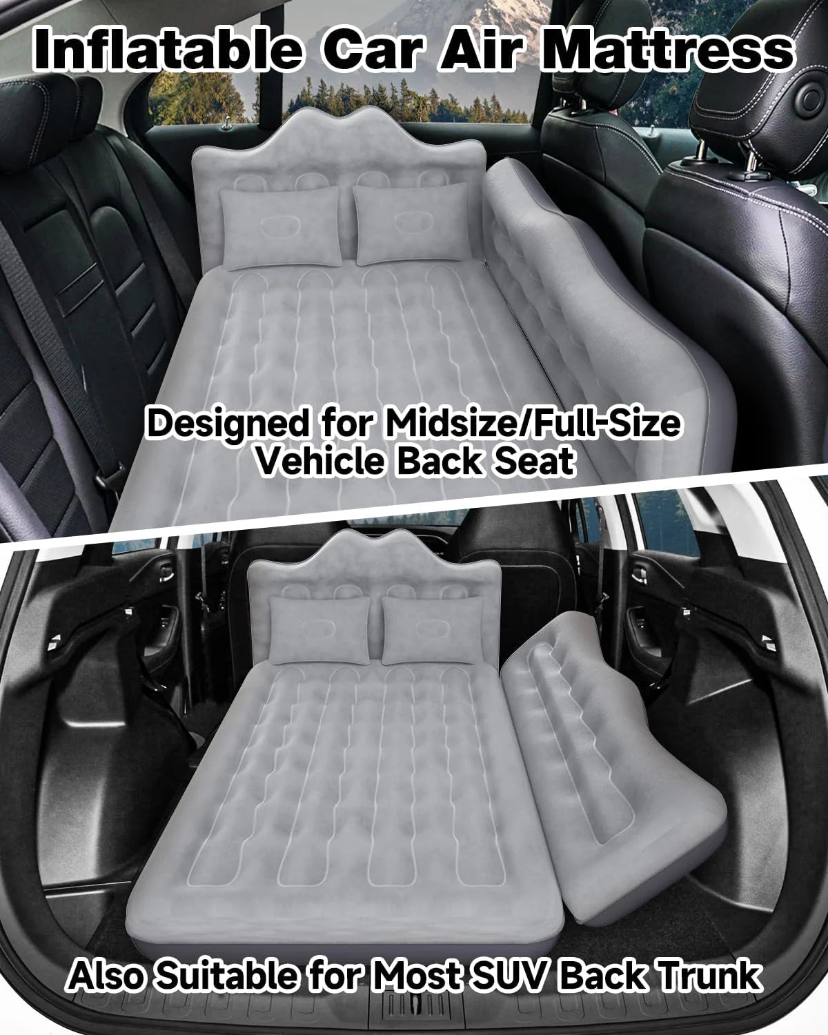 Umbrauto 29.53in/75cm Wide Car Air Mattress – Inflatable SUV, Truck & Van Back Seat Camping Bed with Pump & Pillows, Gray - V.I.P Digital Presence