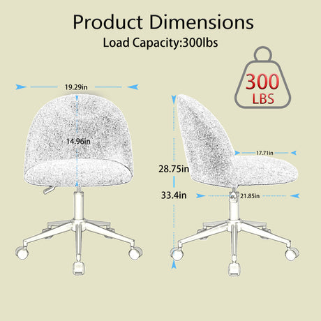 Velvet fabric office chair, mid back adjustable rotating computer chair, black legs, cushioned office chair with wheels ，White - V.I.P Digital Presence