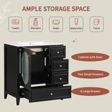 30" Bathroom Vanity with Sink, Bathroom Vanity Cabinet with Three Drawers and Door, Solid Wood and MDF, Black - V.I.P Digital Presence