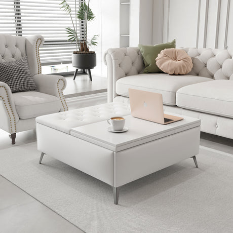 35 inch Wide Square storage benches Coffee Table with Lift Top Oversized Storage Ottoman in Upholstered for Living Room - V.I.P Digital Presence