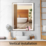 48x24 inch LED bathroom makeup mirror wall mounted adjustable light anti fog touch switch with memory intelligent large bathroom