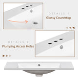 36" Single Bathroom Basin Sink, Vanity Top Only, 3-Faucet Holes, Resin - V.I.P Digital Presence