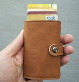 RFID Protected Vintage Automatic Leather Credit Card Holder Men Aluminum Alloy Hasp Business ID Multifunction Cardholder Wallet - V.I.P Digital Presence