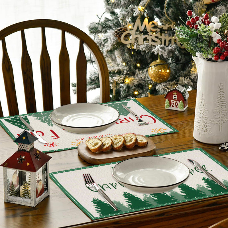 stmas linen placemats holiday party decorations insulation mats linen Christmas tree printed coasters - V.I.P Digital Presence