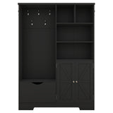 Multi-functional Hall Tree with Storage Shelves Drawers and Cabinet, Elegant Hallway Shoe Cabinet with Bench Modern Black - V.I.P Digital Presence