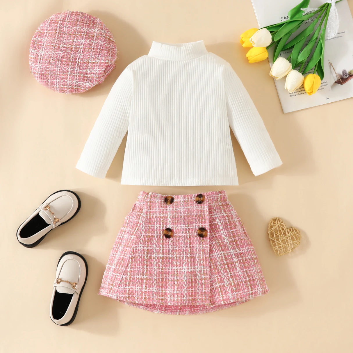 ma&baby 6M-3Y Toddler Infant Newborn Baby Girls Clothes Sets Knit Long Sleeve Tops Plaid Skrits Hat Fall Spring Outfits  D05 - V.I.P Digital Presence