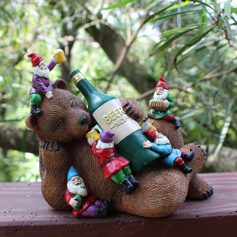 Resin Drunk Brown Bear and Dwarf Decorations Creative Courtyard Garden - V.I.P Digital Presence